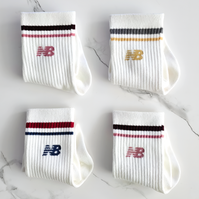 뉴발란스 양말 여성 중목 데일리 패션 스포츠 스트라이프 링글 삭스 4매 세트