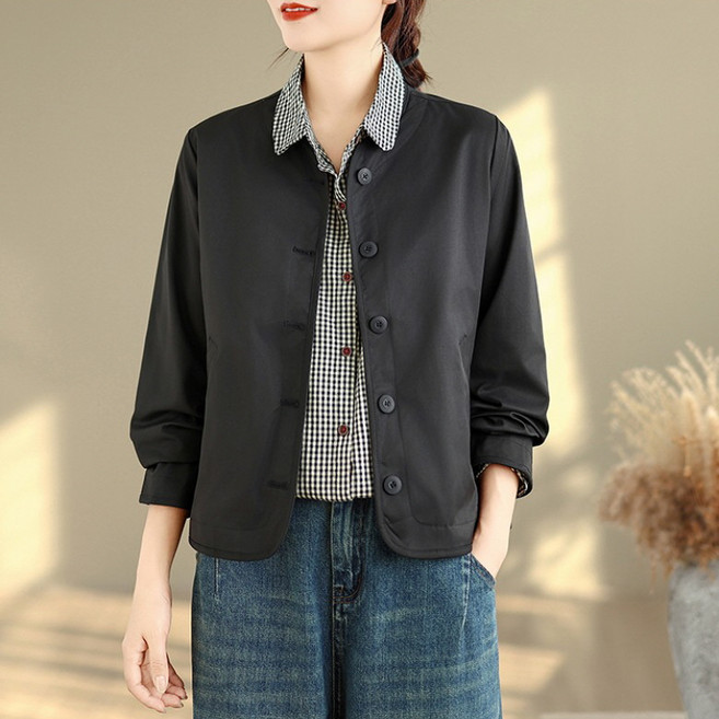 ZENCY 젠시 심플 노카라 단추 자켓