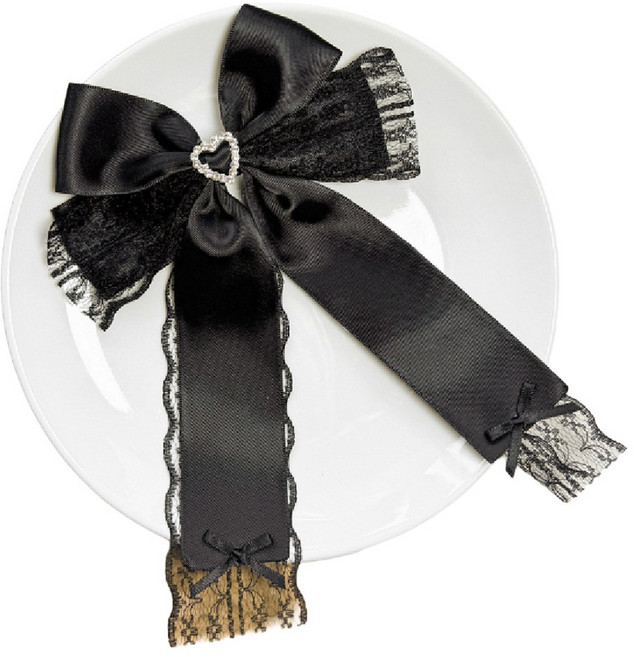 쿠파고 아이돌 응원봉 꾸미기 레이스 리본, 블랙, 1개