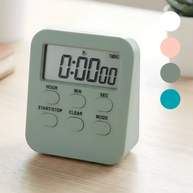 DUGNSTUDIO 디지털 주방 쿠킹 수험생 무소음 6in1 기능 타이머 스톱워치, 1개, 세이지그린