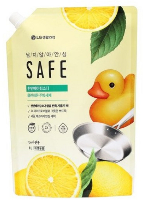 [세이프] 주방세제 천연베이킹소다 클린레몬 리필, 2개, 1L