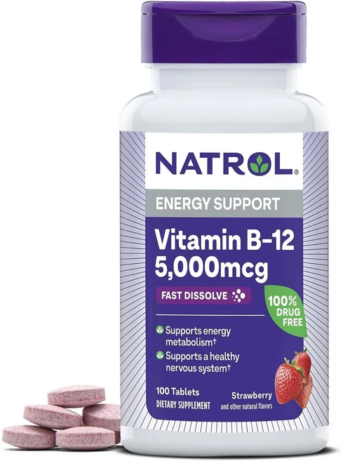 Natrol 나트롤 비타민 B-12 5000mcg 스트로베리-맛 100타블렛 2개, 1개, 100정 - 쿠팡