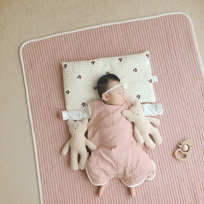 마롤로뜨 100수 순면 누빔 아기 이불 신생아 유아 침대 패드 이불 요, 누빔 패드 이불 - 인디핑크