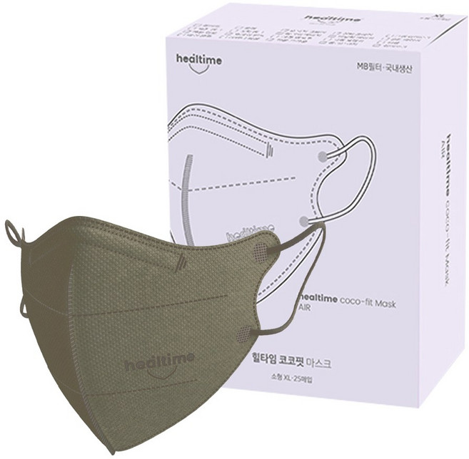 힐타임 코코핏 KF94 컬러 마스크 소형XL 새부리형 숨쉬기편한, 25매입, 1개, 올리브카키
