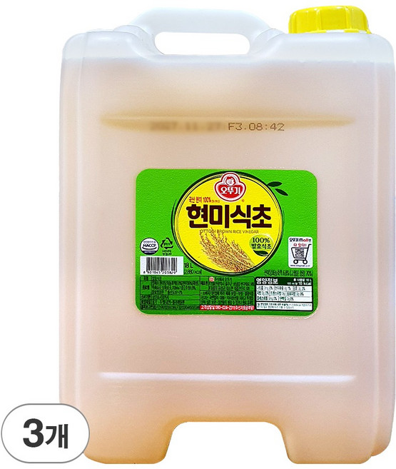 오뚜기 현미식초 업소용 식초 대용량, 18L, 3개