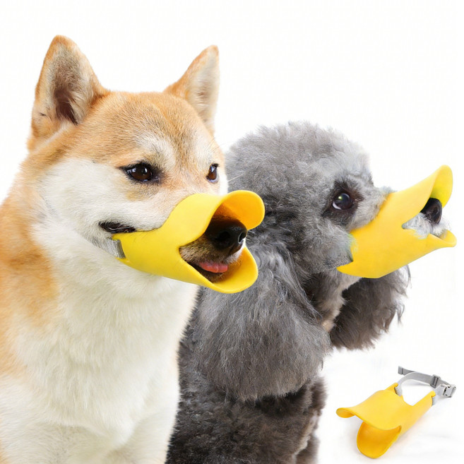 짖음 방지 강아지 오리입마개 통풍 설계 애견산책 실리콘입마개, 1개, M(미듐)실리콘 옐로우