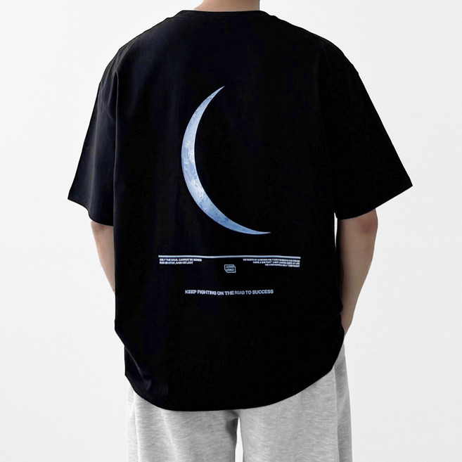 다이나믹피플 남녀공용 초승달 프린팅 오버핏 반팔티셔츠