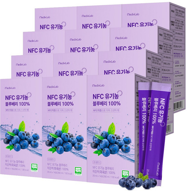 메딕스랩 NFC 유기농 블루베리 100% 착즙액 블루베리즙 스틱, 168개, 20ml