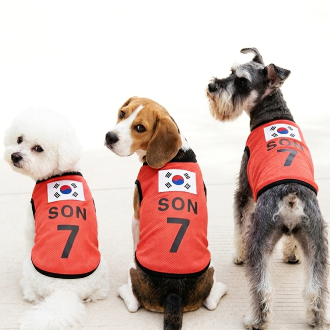 강아지옷 티셔츠 메쉬 쿨링 축구복 유니폼, 래드, 1개