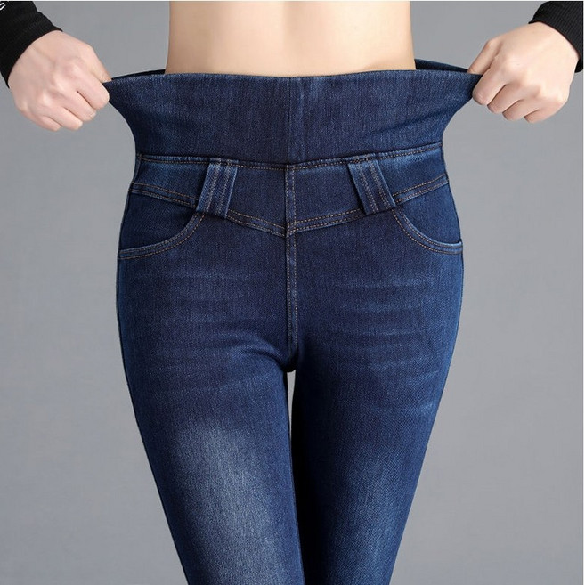 JUSTFEELING 빅사이즈 26-38 여성 레깅스 데님모양 쫄바지 패션 고탄력 하이웨스트 청바지 스키니진 팬츠