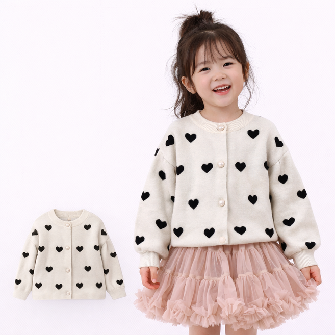여아 하트 니트 가디건 유아 퍼프 가을 아우터