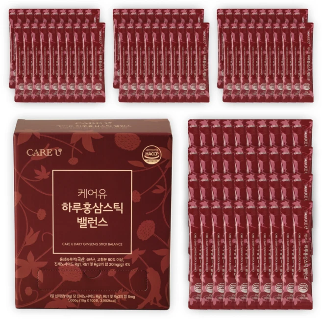 케어유 홍삼스틱 고려 홍삼정 진액 국내산 6년근 진세노사이드 하루 밸런스 100포, 1개 - 쿠팡