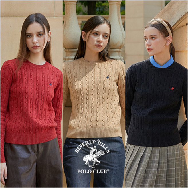 [비버리힐스폴로클럽] O 메리노울 블렌디드 여성 케이블 니트 3종