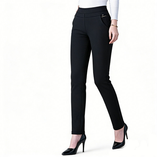 차쿠 4계절 여성 중년 밴딩 하이웨스트 바지 정장바지 스판 스트라이프 팬츠 기모 작업복바지 슬림 밴딩 엄마바지 빅사이즈 (4계절 겨울 기모)