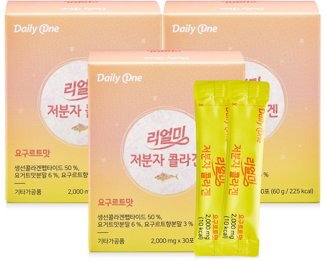 데일리원 리얼미 저분자 콜라겐 요구르트맛 3통, 60g, 3개