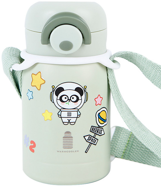 웜쿨러 원터치 보온 보냉 텀블러(스티커+스트랩세트), 03그린텀블러+스트랩1개+스티커4종, 1세트, 220ml