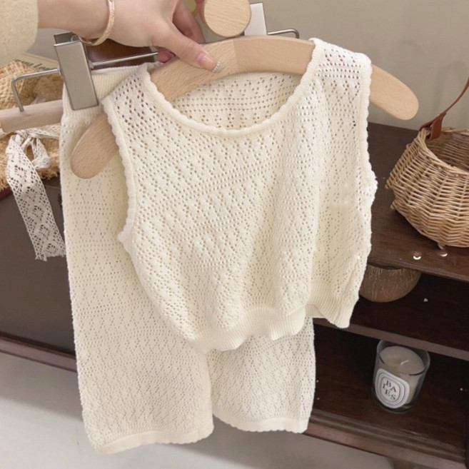 구빠방 아동 여름 니트 펀칭 민소매 나시 밴딩 바지 팬츠 상하 세트 투피스