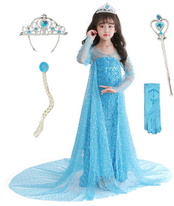 베이비소이 스팽글 엘사드레스 블루 악세사리세트