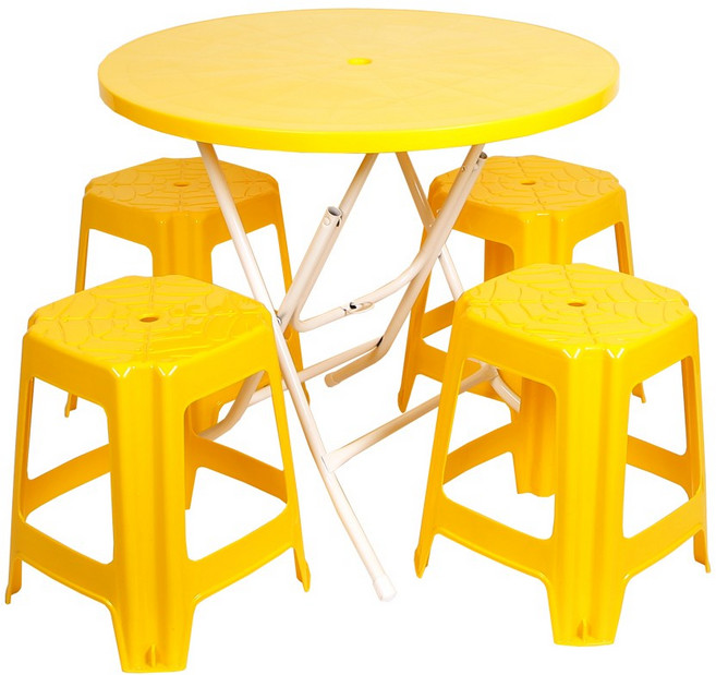 지오리빙 포장마차 테이블 의자 세트, 원형+사각(옐로우)