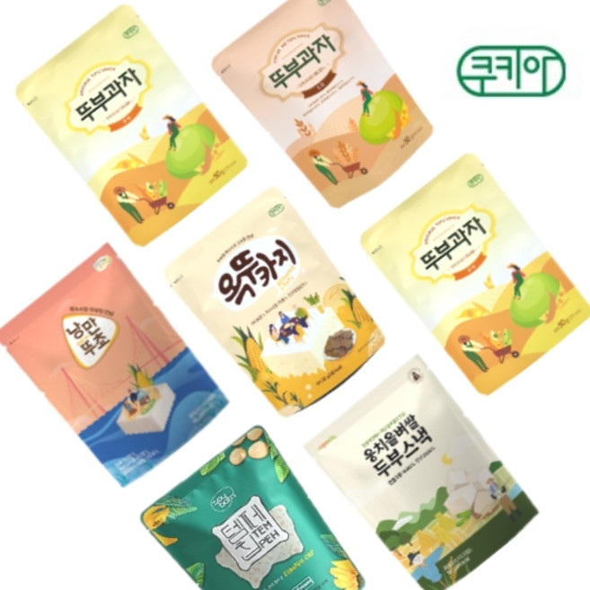 뚜부과자50g 6종 오리지날 1봉+옥뚜카지 1봉+웅치올벼쌀 1봉+5곡 뚜부과자 1봉+낭만뚜쵸 1봉+템페칩 1봉 총 6봉, 50g, 1개