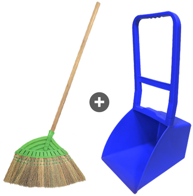 월드크린 미얀마 분리형 니스 갈대비 그린+컬러 외곽 쓰레받기, 1세트