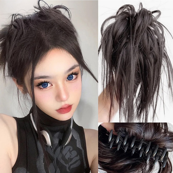 깃털 가시머리 가발 집게핀 슬릭번 까치머리 집게 가발 포니테일 붙임머리 부분가발, 내추럴브라운, 1개