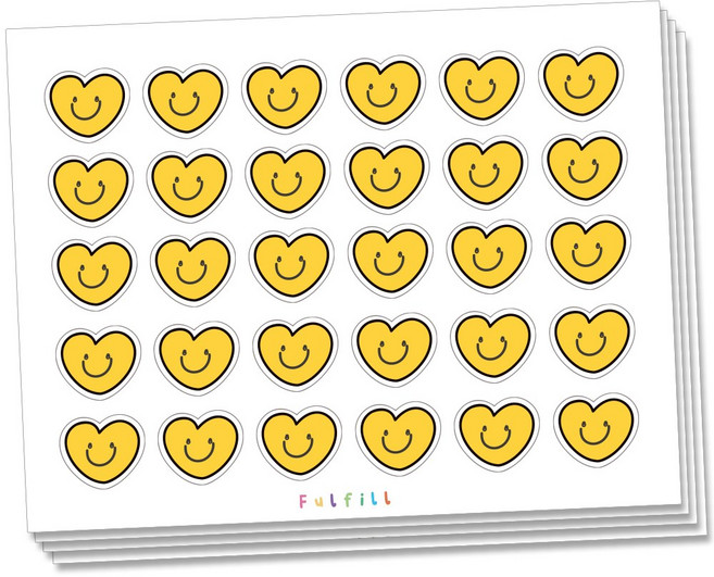 풀필 미니 하트 표정 엘로우 스마일스티커 선물포장 데코 다이어리 스티커 450조각, 1개, 15세트