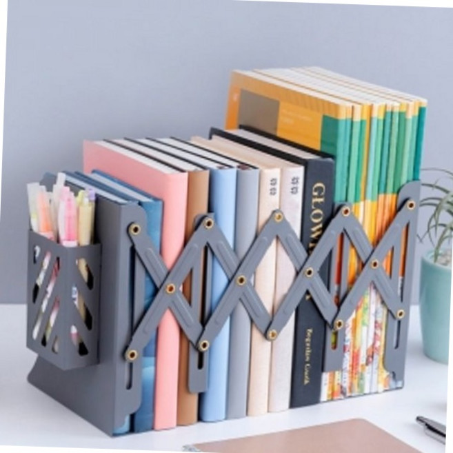 길이조절 자바라 접이식 책꽂이 펜꽂이 겸용 사무실 책상정리 북엔드 책지지대