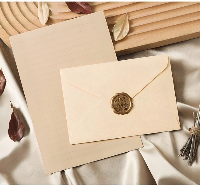 베러홈 고급 편지봉투 3p + 편지지 10p + 실링 스티커 3p 세트, 옐로우베이지