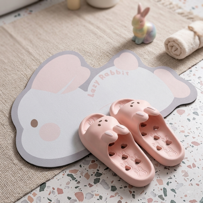 레이지레빗 욕실세트 토끼 규조토 매트 + 욕실화 프리사이즈 F, 1개, 핑크
