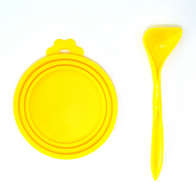반려동물 실리콘 캔커버 캔뚜껑 반려견 반려묘 캔 스푼, 1개, 머스타드 옐로 + 스푼