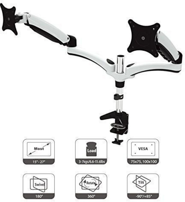 林希商行 雙螢幕支架 夾桌式鋁合金螢幕架 支援15-32吋螢幕 高低角度可調