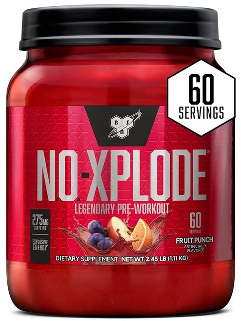 BSN N.O.-XPLODE 프리 운동 파우더 크레아틴과 베타-알라닌이 함유된 남녀용 에너지 보충제 향료: 포도 60인분, Fruit Punch, 30 Servings (Pack of 1), 1개 - 쿠팡