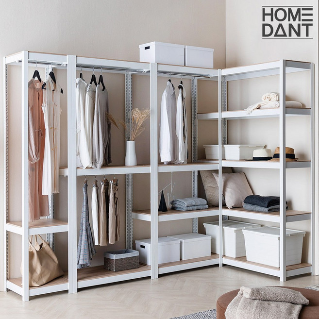 홈던트하우스 무볼트 조립식 드레스룸 시스템 행거 높이1950 3단 (봉2개), 가로1100 x 폭600 x 높이1950 3단(봉2개), 화이트
