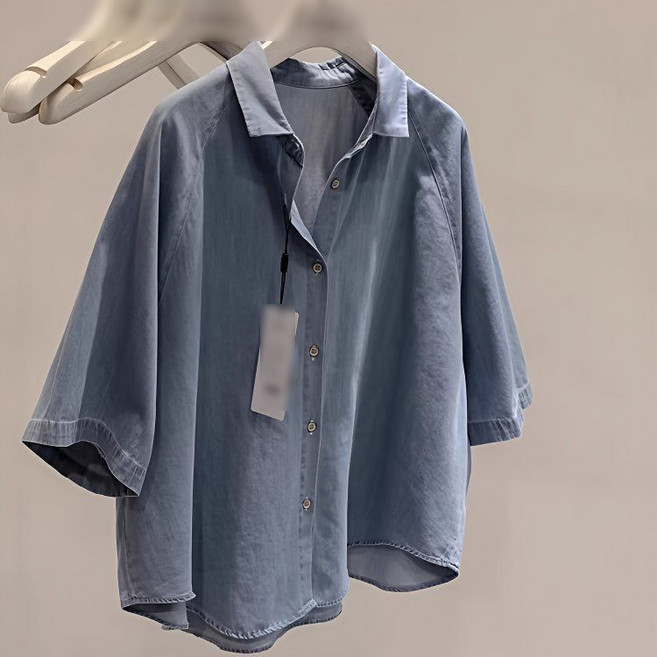 여자 여름 반팔 데님 셔츠 루즈핏 오버핏 워싱 청셔츠 청남방 데일리룩