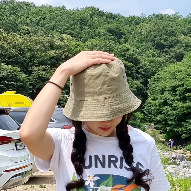 홍숙스튜디오 데님 워싱 남자 여자 양면 버킷햇 챙넓은 캠핑 벙거지 모자