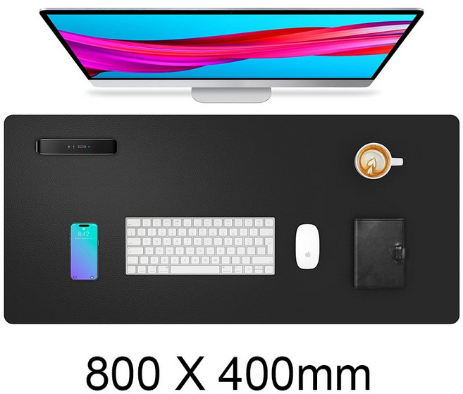 대형 게이밍 마우스패드 프리미엄 PU 가죽 방수 미끄럼방지 데스크패드 키보드 마우스 책상 매트 사무실 가정 노트북용, 1개, 검정색 800*400*2mm