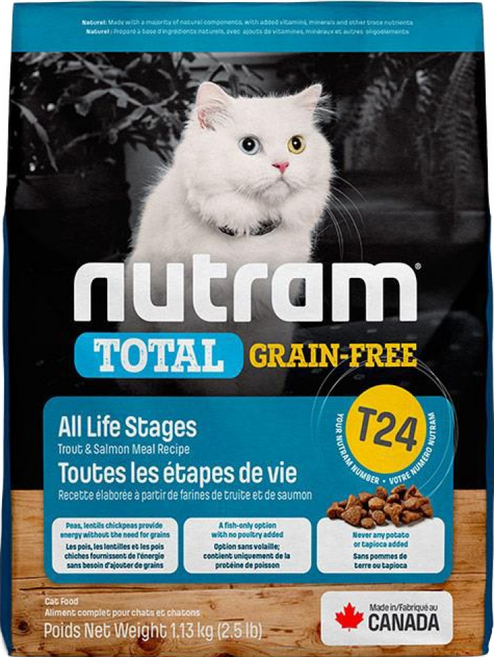 美國 Nutram 紐頓 1.13kg 無榖全能 均衡 貓乾糧, 1個, T24鮭魚+鱒魚, 鯉魚+鱒魚