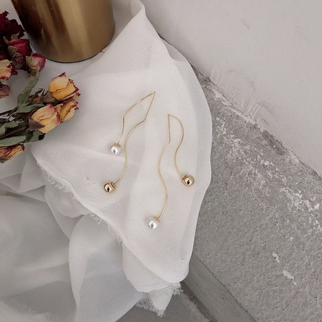 에르모사제이미 JE050 패션 귀걸이 써지컬스틸침 데일리 이어링 진주 롱귀걸이