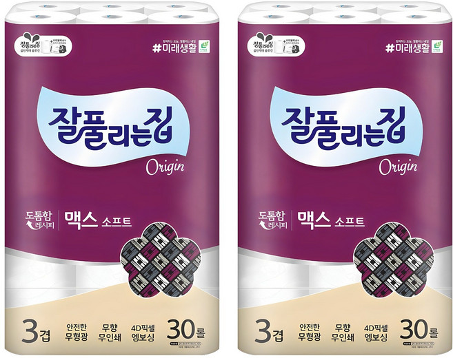 잘풀리는집 맥스 소프트 3겹 롤화장지, 30m, 30롤, 2개