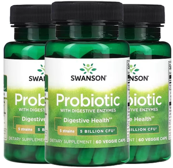 스완슨 소화 효소 함유 프로바이오틱 50억CFU 베지 캡슐 60정, 3개 - 쿠팡