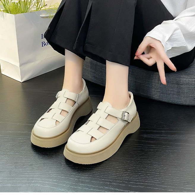 ANYOU 여름 통풍 샌들 두툼한 쿠션굽 여성용 외출 샌들