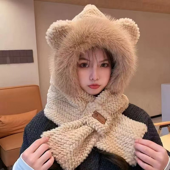(무배 ) 곰돌이 퍼 겨울 니트 단추 넥워머 목토시 후드 모자