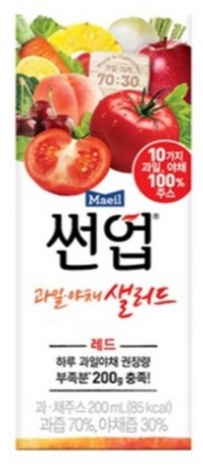 매일유업 썬업 과일야채샐러드레드 200ml, 12개