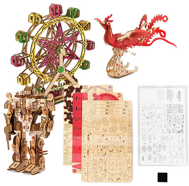 민화샵 3D 나무 미니어쳐 고급형 입체 퍼즐 조립 색칠놀이 만들기 세트, 회전목마, 1개