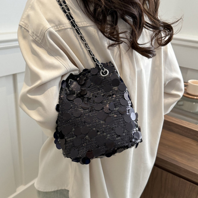 블랙 스팽글 포인트 체인 여성 패션 토트백 가방