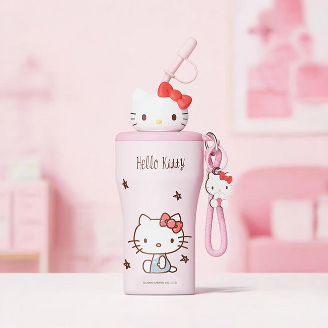 시나모롤 얼굴피규어가 달린 실용적인 빨대 텀블러, 1개, 630ml, 핑크(키티)