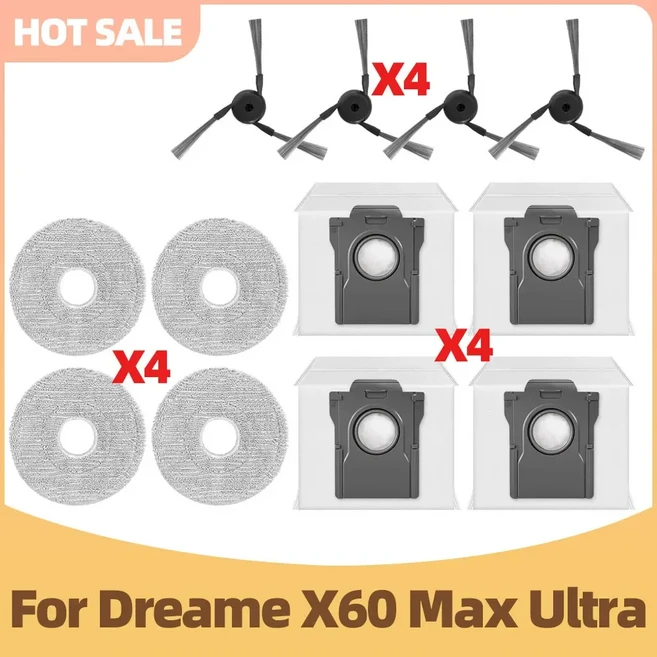 Dreame X60 Max Ultra 완전한 진공 부품 사이드 브러시 먼지 봉투 천 교체 액세서리와 호환 가능, 11 12PCS 4S4M4D