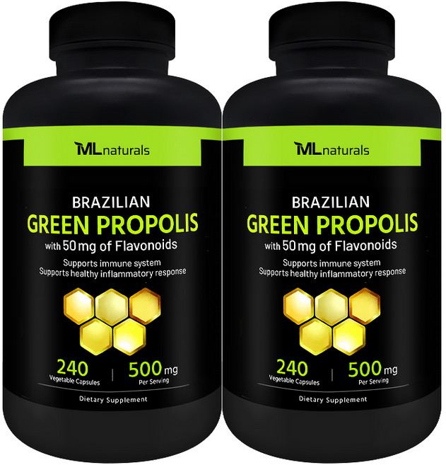[미국빠른직구] 신제품 마이라이프 내추럴스 브라질 그린 프로폴리스 500mg (플라보노이드 50mg), 2개, 240정