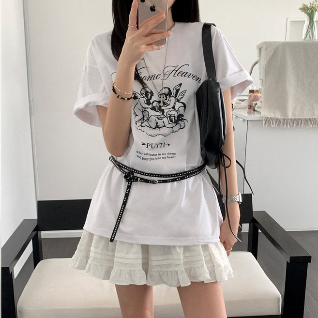 티데일리 푸티 프린팅 오버핏 20수 라운드 반팔 티셔츠